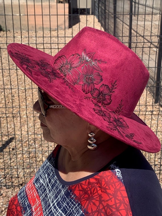 Red Wide-Brim Fedora with Patterned Band Red Wide Brim Fedora and Scarf, African Fedora , Valentine  main image 4