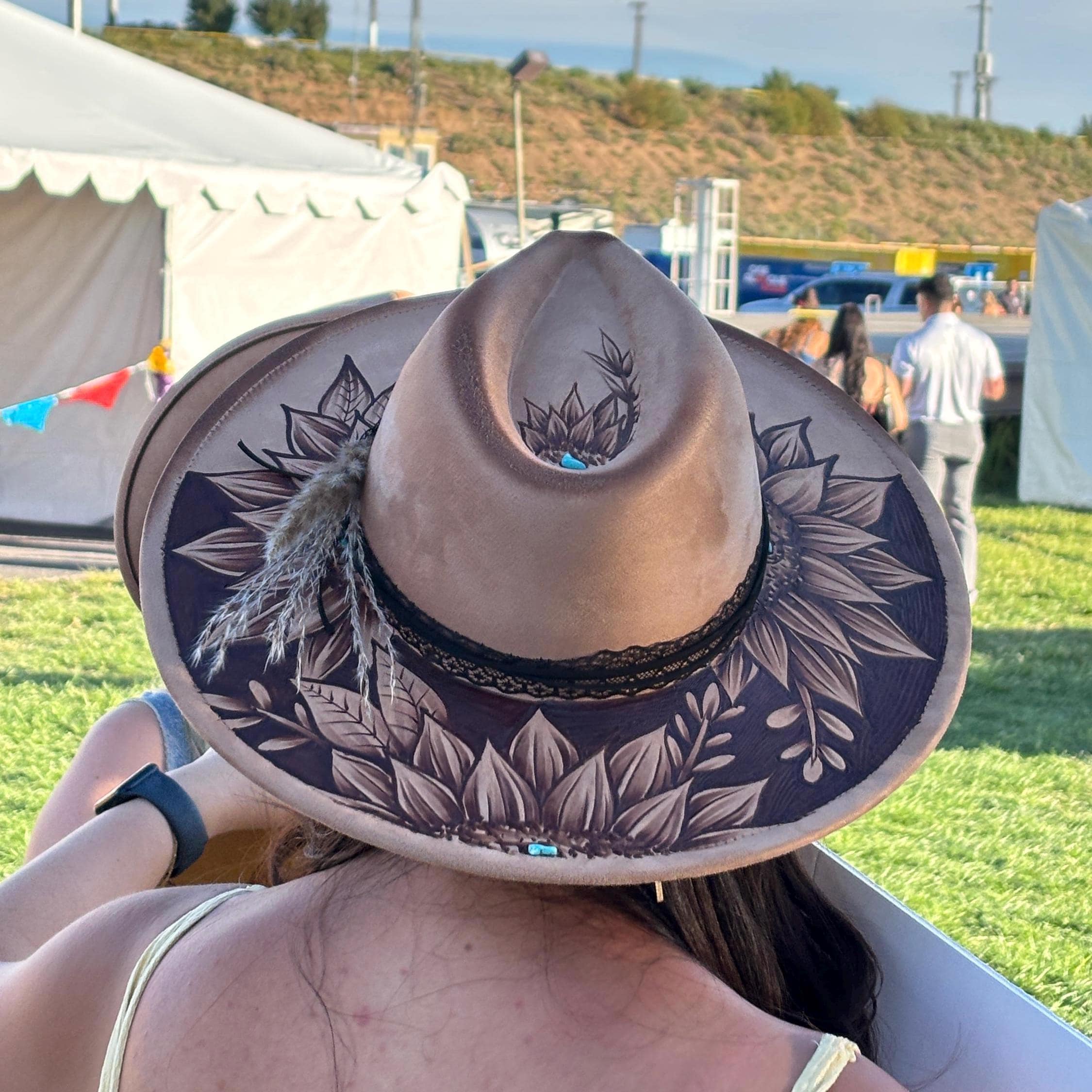 Hand-burned Sunflower Cowboy Hat – Western Boho Fedora With  display picture 2