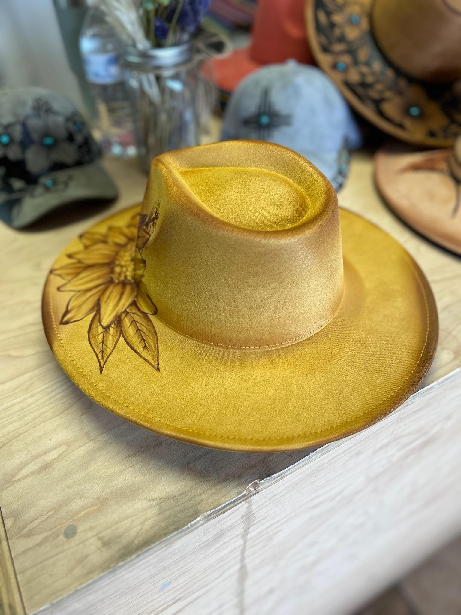 Peserico Yellow Fedora Hat with Wide Brim