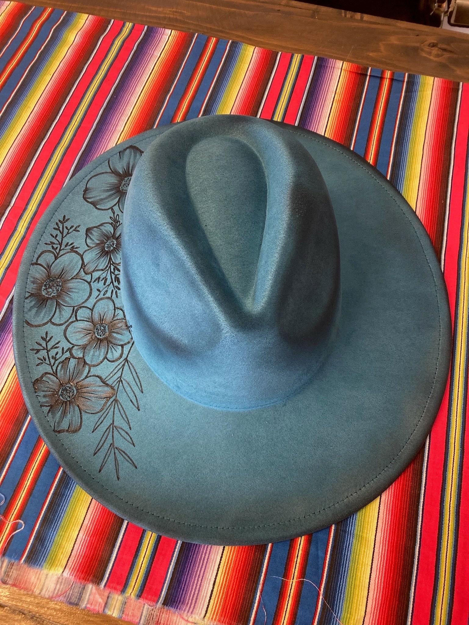 Distressed Wildflower Burned and Torched Wide Brim Fedora  display picture 3