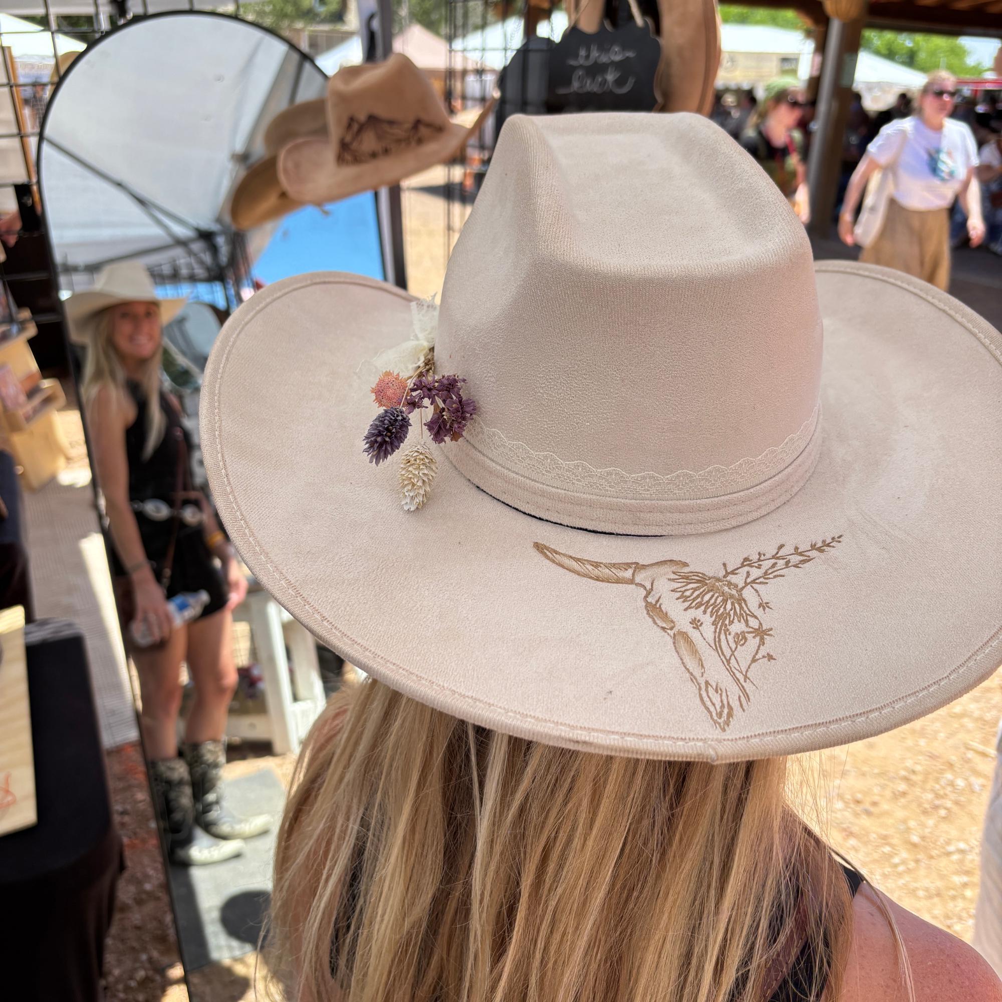 Handmade western festival rodeo fedora hat Hand Burned Square Crown Cowboy Hat – Custom Western Fedora  main image 3