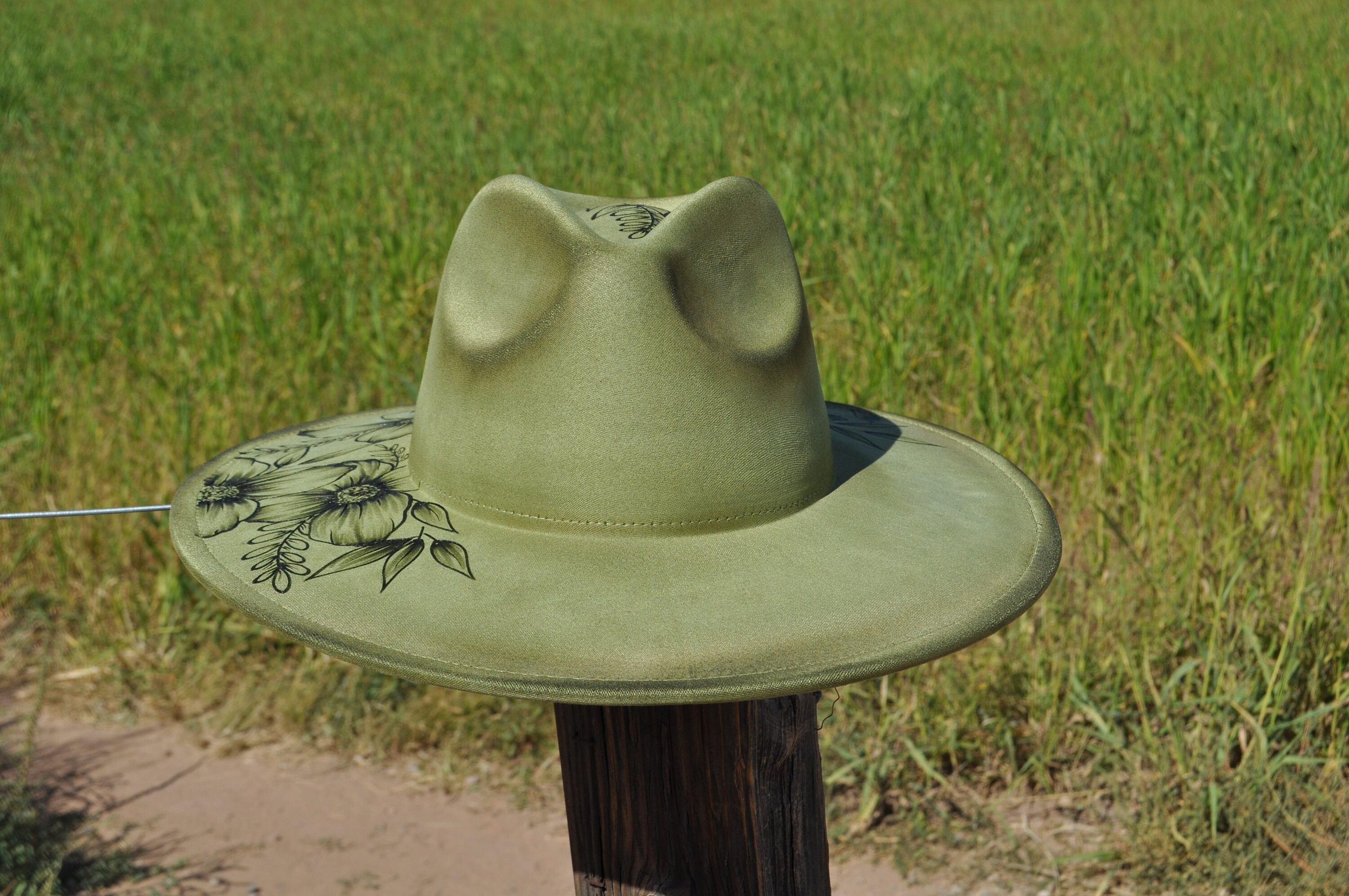 Wide Brim Fedora | Custom Western Hat With Botanical Design 