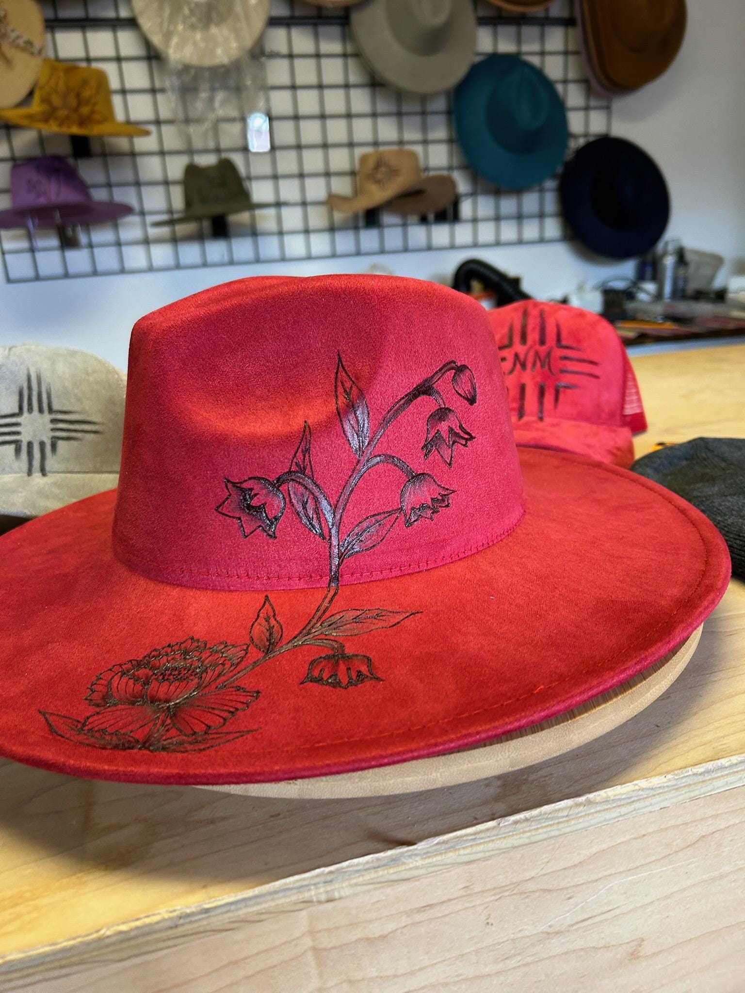 Three Cross Hand Burned Suede Fedora Hats CROSS “she is Strong” - Authentic Hand Burned Hat, Wild  main image 3