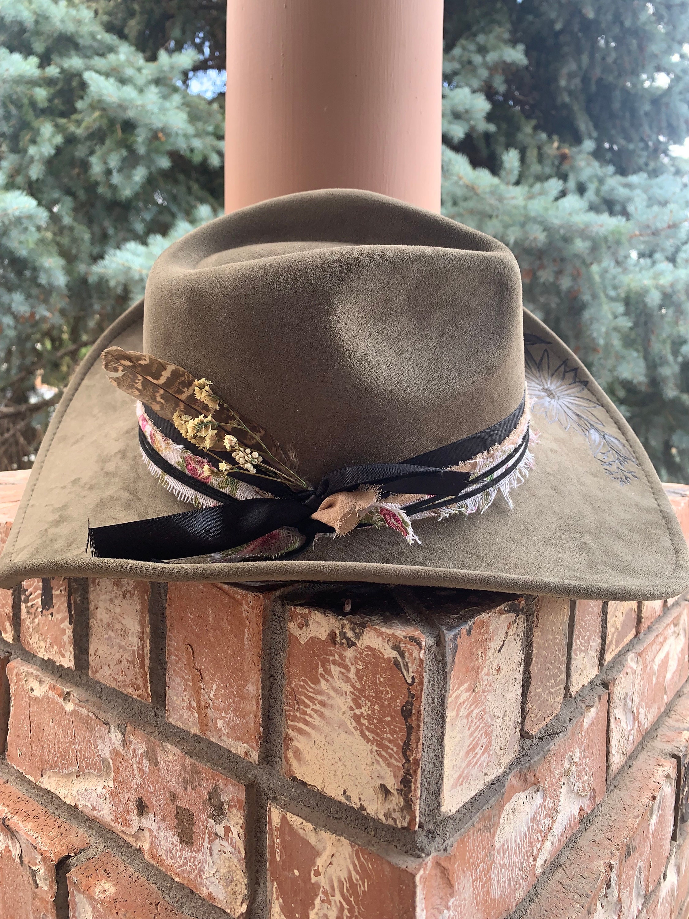 One-of-a-kind Custom Cowboy Hat With Hand Burned Floral Art  display picture 3