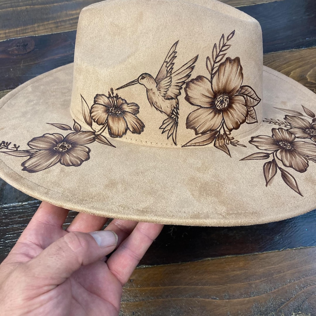 Custom Hummingbird Hat Art With Floral Options – Hand-burned ...