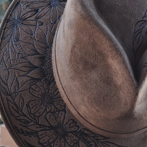 Custom Hand-Burned Suede Hat | Artisan Floral Fedora | Unique Wildflower Design