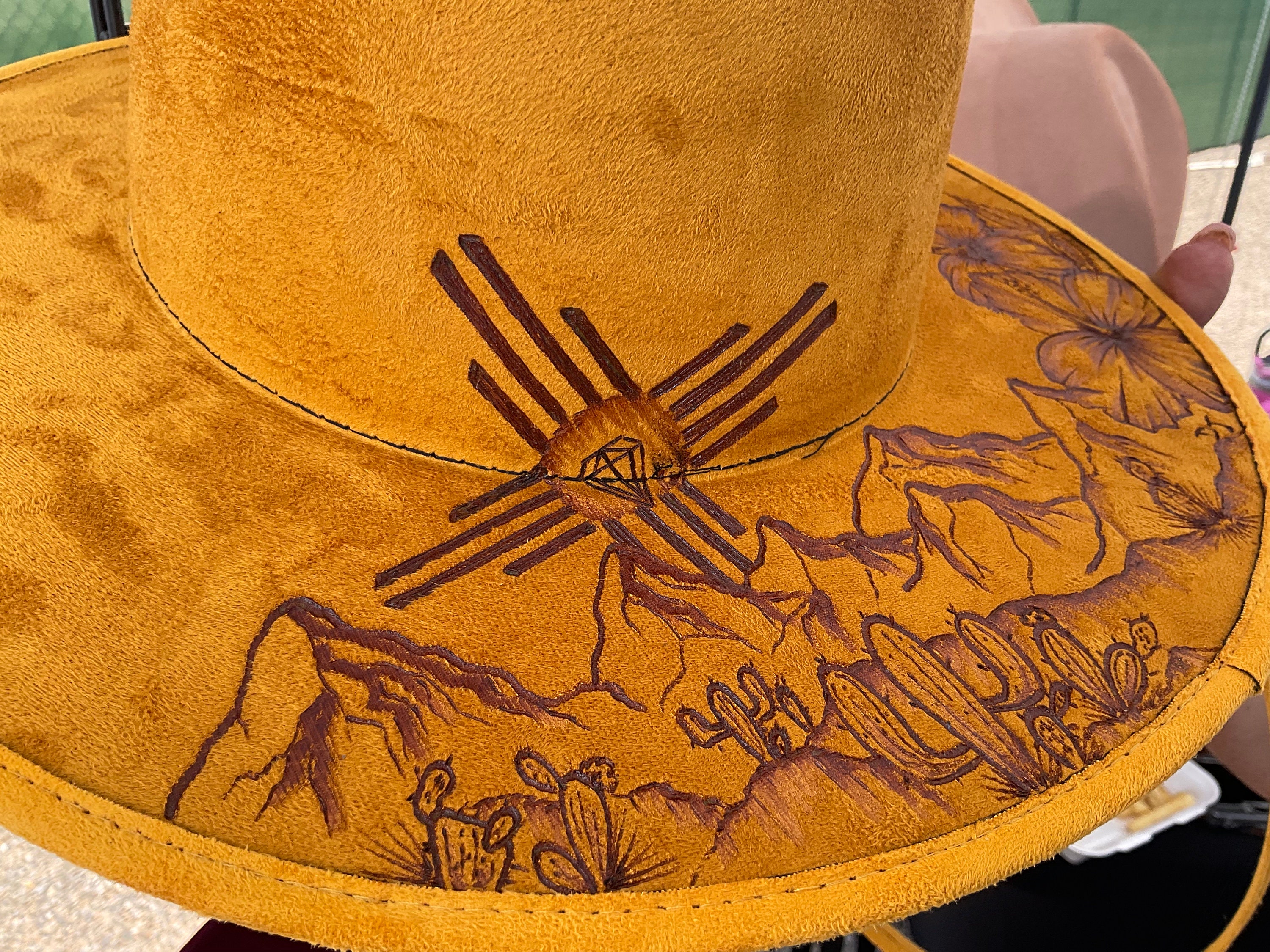 ASN Handmade Mustard Yellow Rancher/Western Hat - Paisley Lining - Size M Modern Cowboy - Brown – ASN Hats main image 2