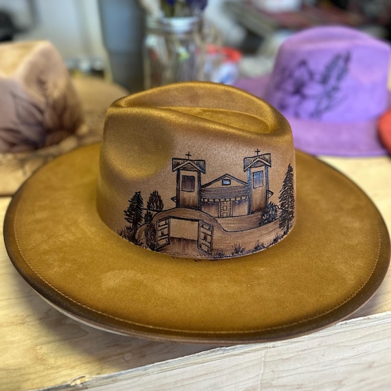 Santuario De Chimayó Hat – Hand-burned Suede Fedora | Custom  display picture 3