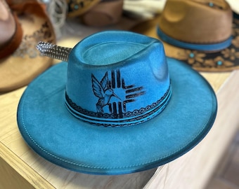 Hand Burned Custom Wide Brim Fedora Hat | Floral, Flower  display picture 2