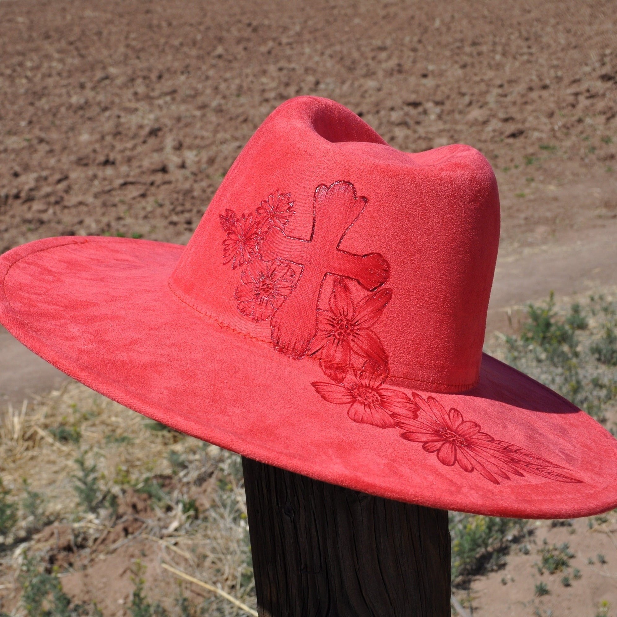 Lack Of Color Red Wide-Brim Felt Hat with Embroidered Band like brand new Red rose revolver fabric lined burned suede wide brim cowboy  main image 2