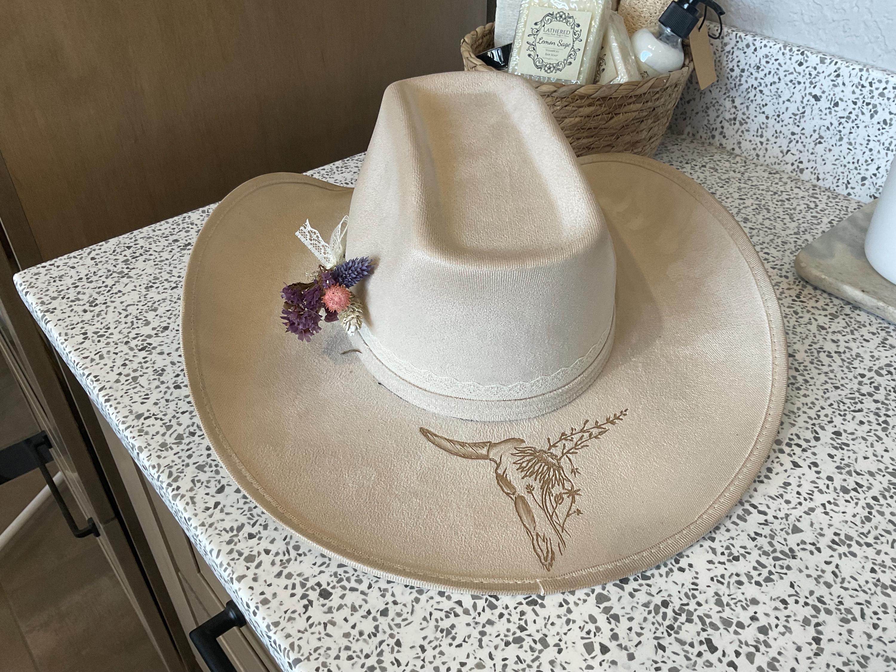 Hand Burned Square Crown Cowboy Hat – Custom Western Fedora 