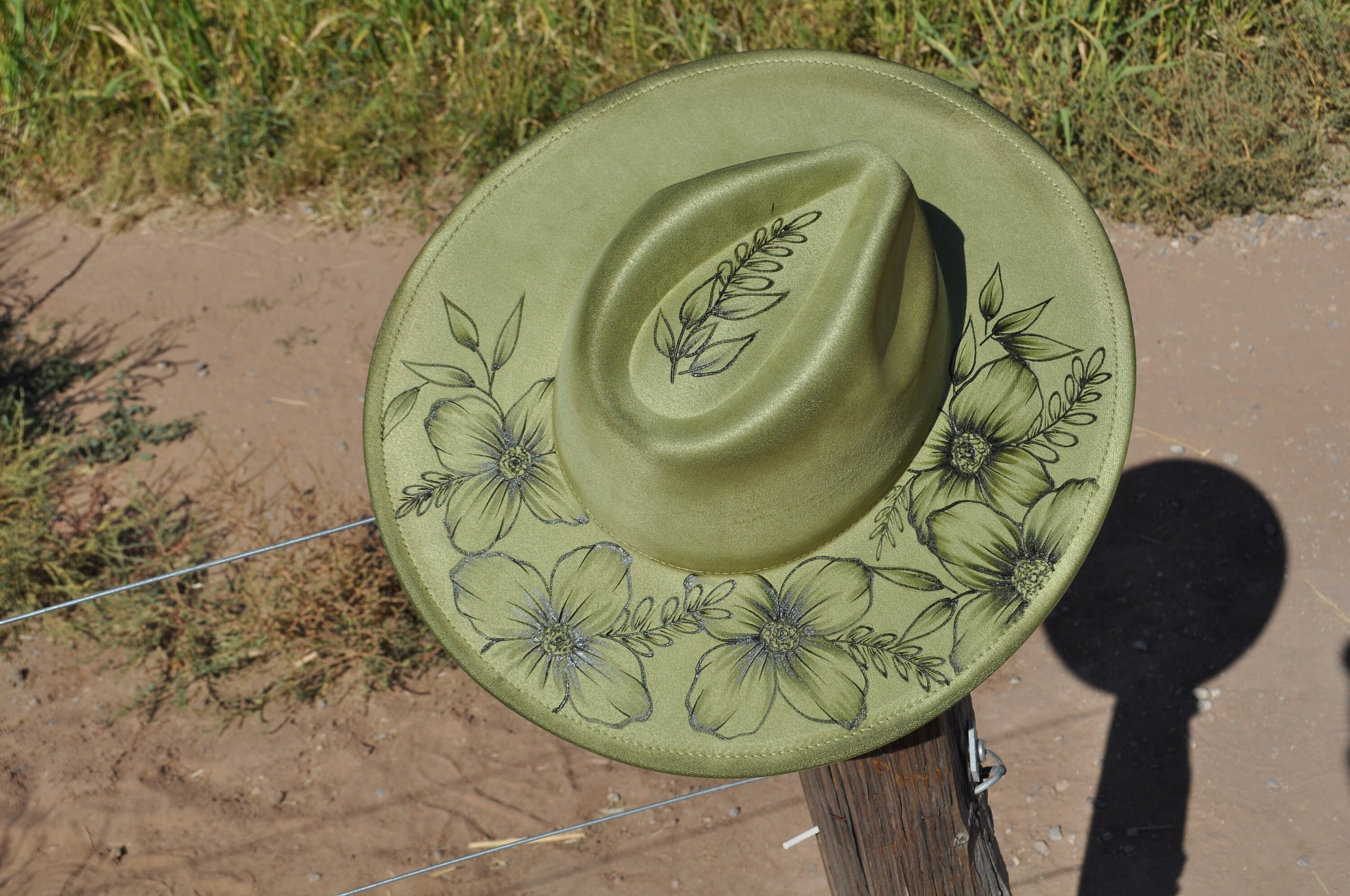 Wide Brim Fedora | Custom Western Hat With Botanical Design 