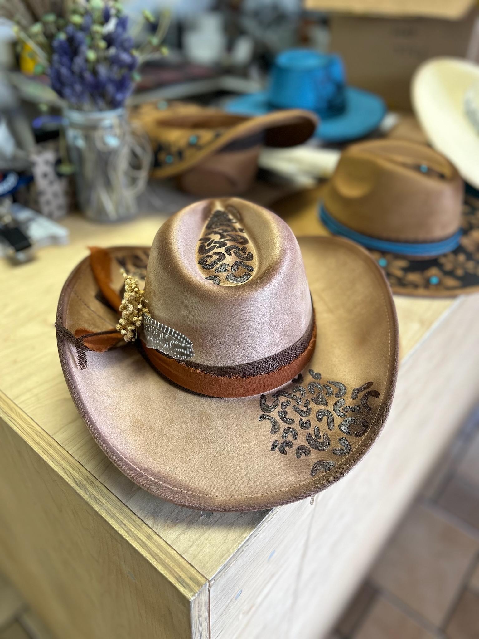 NWT Tan Hand Burned Fedora Cowboy Hat With Guns And Roses Hand Burned Wide Brim Fedora | Western, Cowgirl, Lainey  main image 2