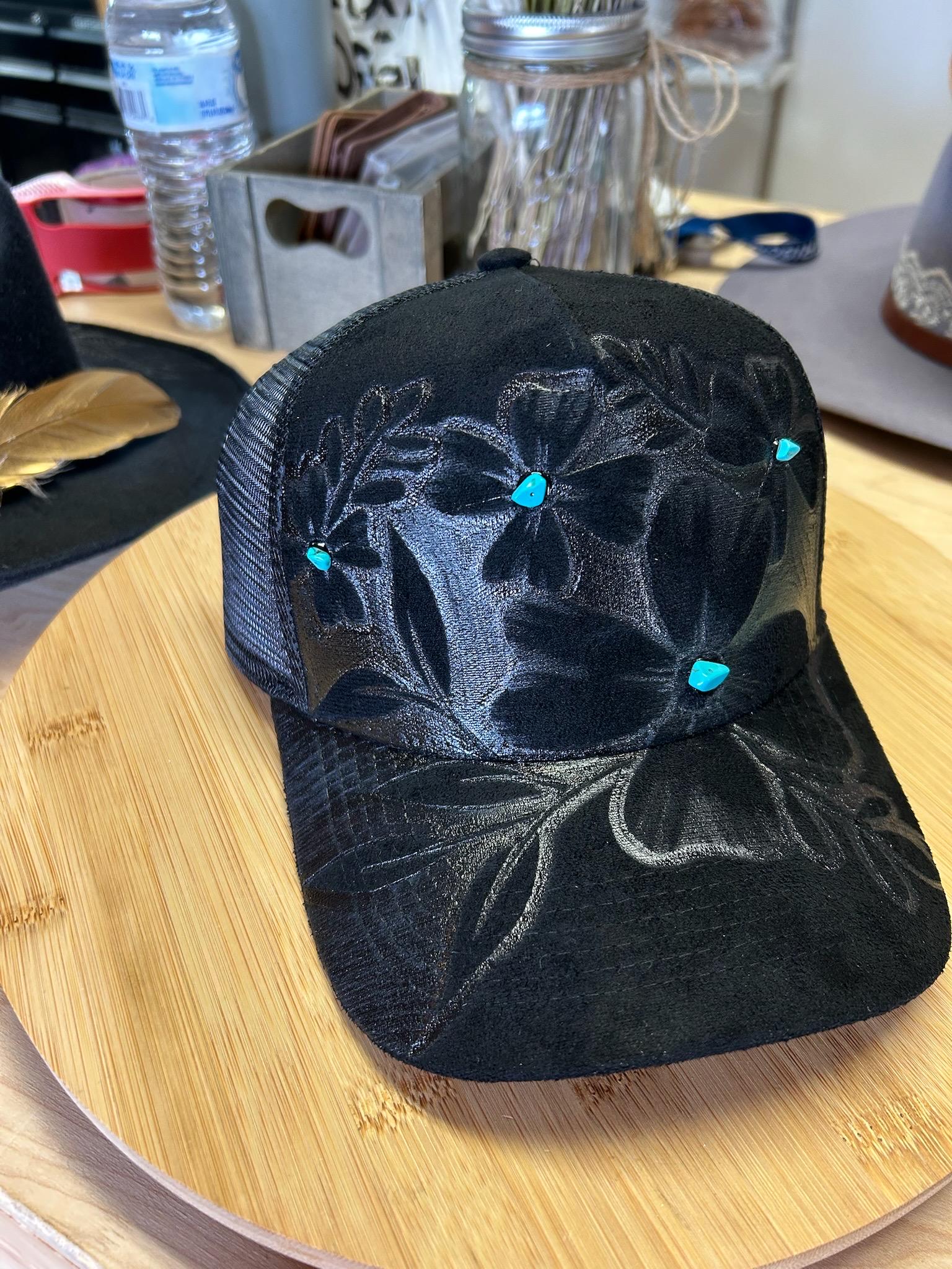New Custom Designed Black Distressed Baseball Cap with Crystal Abstract Flower. LA - Crystal Monogram Snapback – PREVAIL BRAND main image 3