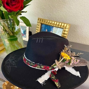 Wide Brim Black Fedora Hat: Personalize Your Hand Burned Art