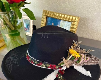 Wide Brim Black Fedora Hat: Personalize Your Hand Burned Art