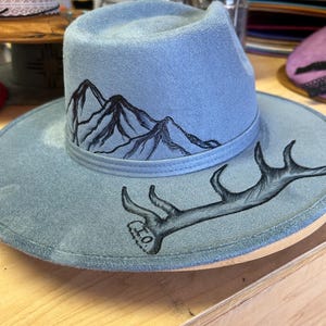 XL Custom Hand Burned Suede Fedora Hat – Western Cowboy Hat  display picture 3
