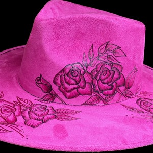 Pink Mexican Suede Stiff Flat Brim Fedora Hat, ready for hand burned customization