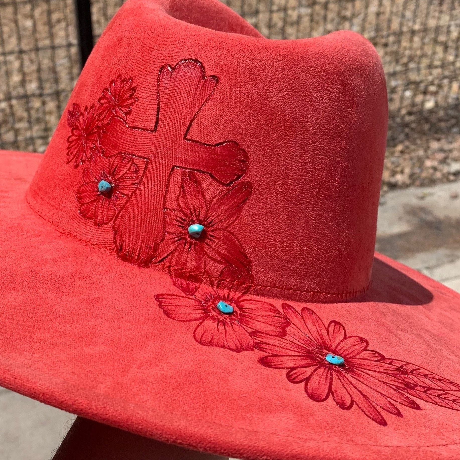 Wide Brim Suede Fedora Hat | Unique Red-pink Color  display picture 1