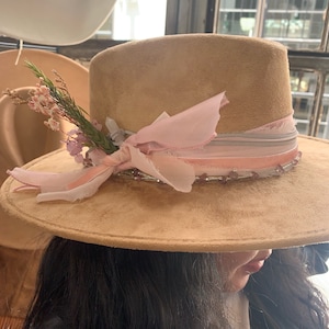 Customized Wide Brim Fedora with Burned Artwork - Great for Bride and Bridesmaids