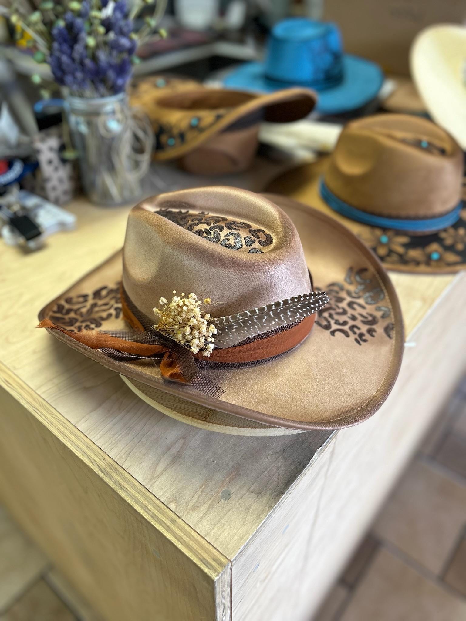 Western Fedora women’s tan with burned designs ✨✨Available $110✨✨ This Is such a beautiful dusty rose  main image 2