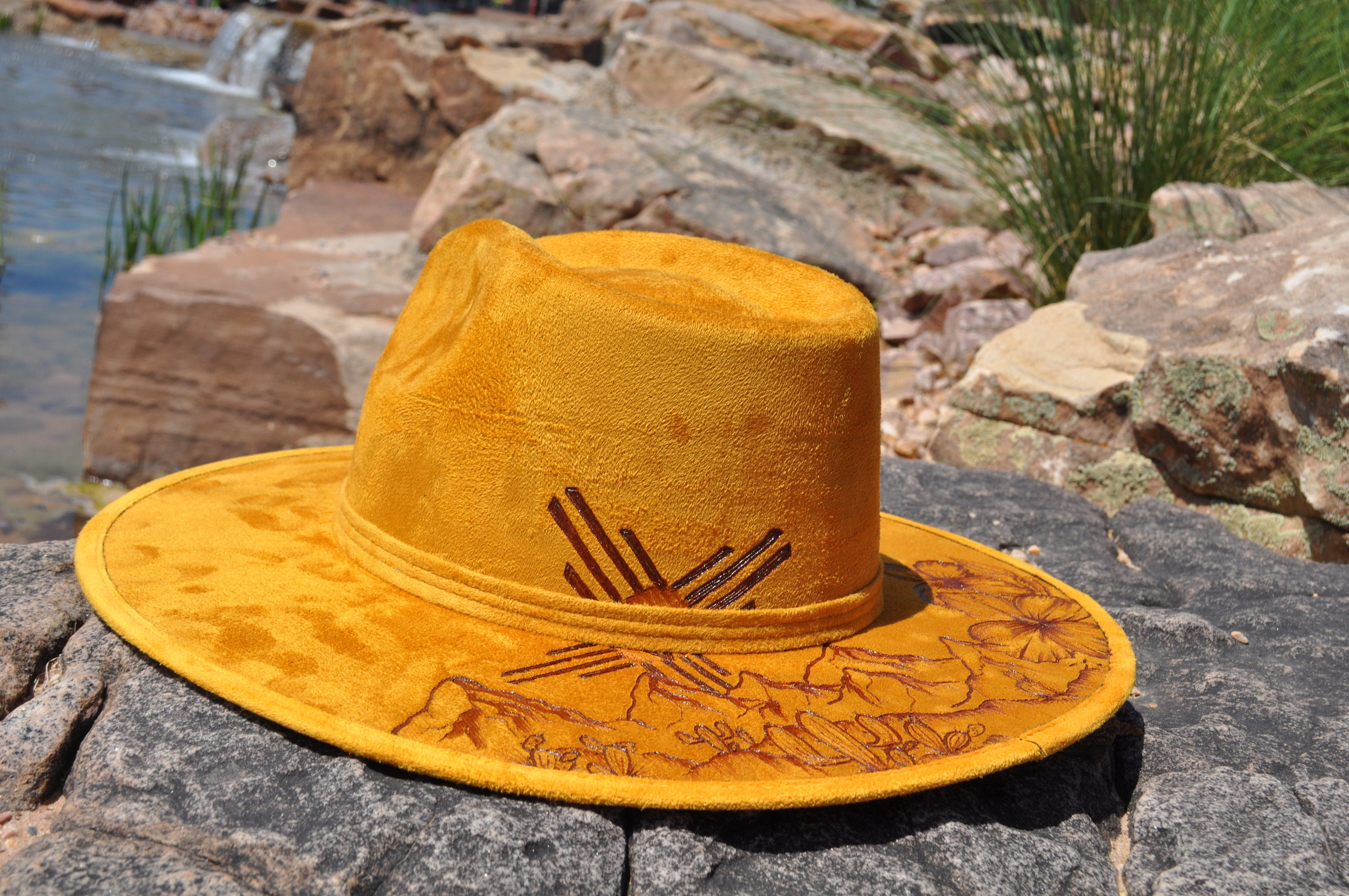 Mustard Yellow Australian Wool Cowboy Hat with Leather & Woven Band Australian Wool Cowboy Hat: Classic Cattleman Rancher - Etsy main image 3