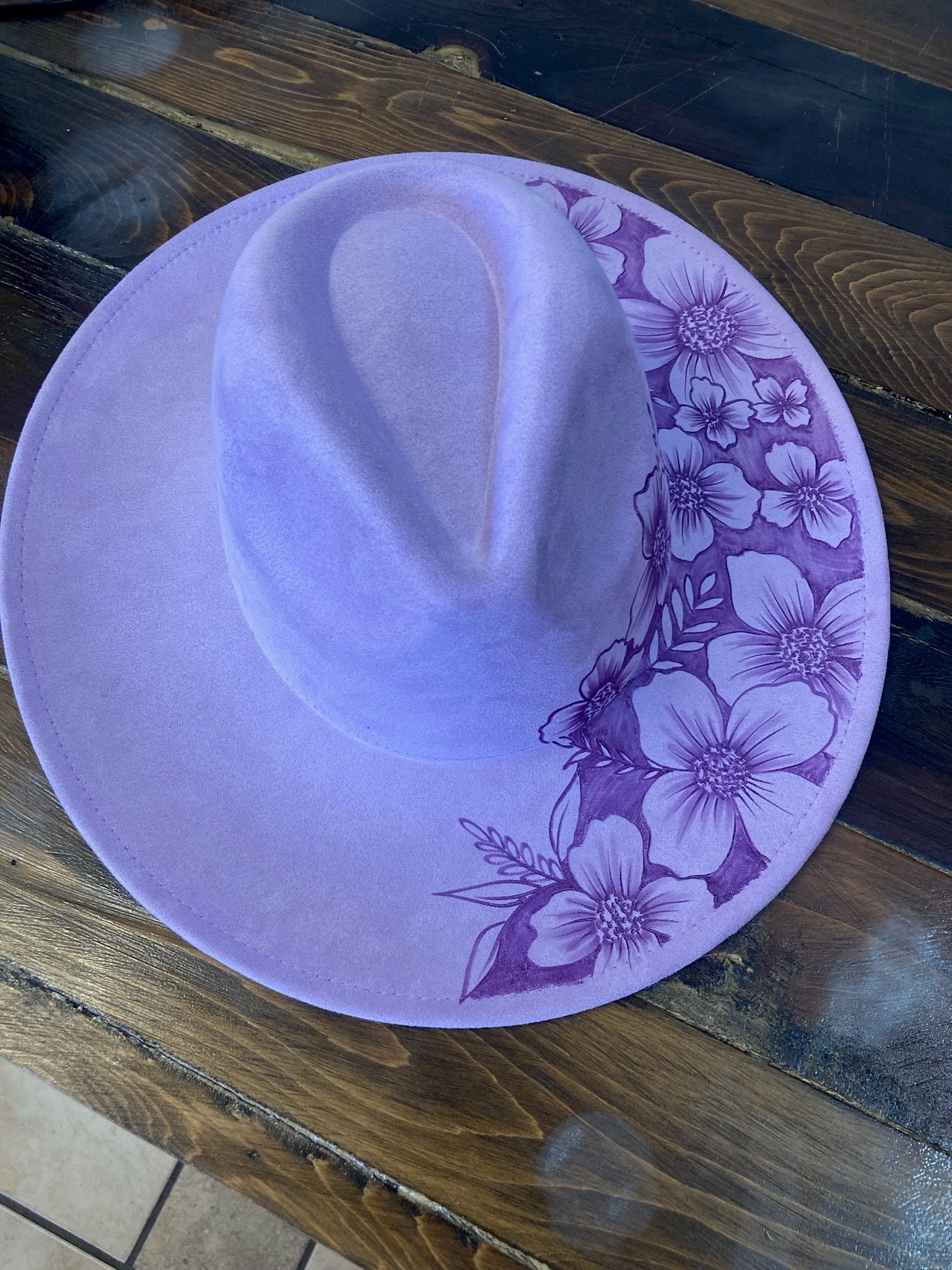 Wide Brim Fedora Hat | Lavender Purple | Suede | Ready to  display picture 2