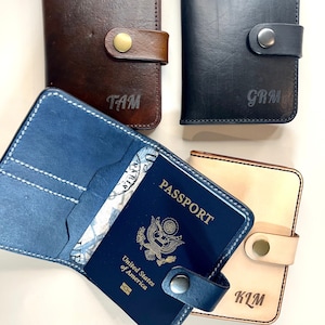 Cartera de viaje de cuero personalizada, cartera de pasaporte única, cubierta de pasaporte personalizada, regalo del tercer aniversario