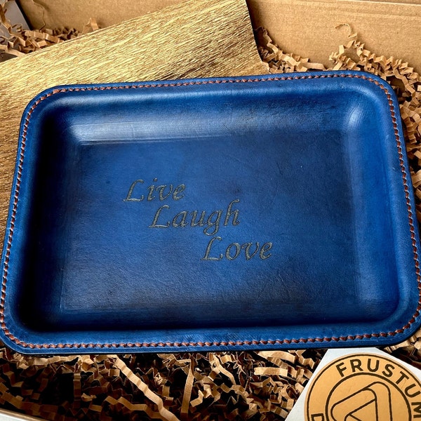 Unique Monogrammed Top Grain Leather Valet Molded Tray, Handmade Large Catch All, 3rd Anniversary Gift, Retirement Gift, Mother's  Day Gift