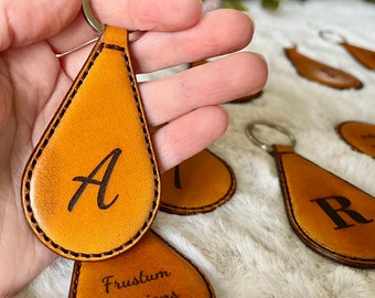 Personalized Leather Keychain: Birth Flower Charm, Initial Key Ring