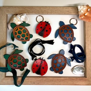 Handmade Leather Sea Turtle and Ladybug Keychain and Purse Charm