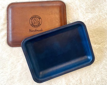 Personalized Top Grain Leather Valet Molded Tray, Handmade Large Catch All, 3rd Anniversary Gift, Retirement Gift, wedding gift