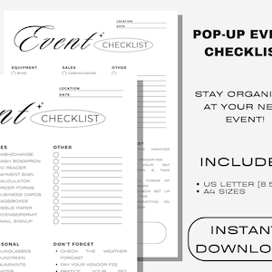 Pop-Up Shop Checklist, Vendor Event Planner, Craft Show Checklist, Checklist for Vendor Booth, Flea Market Checklist, Booth Checklist