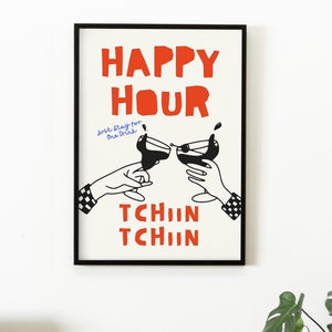 Happy Hour Print, Bar Cart Prints, Retro Cocktail Print, Cheers Wall Art, Alcohol Poster, Printable Wall Art, Dorm Room Decor, Drinks Print