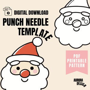 Santa Claus Coaster Punch Needle Template, Mug Rug,Punch Needle Pattern,Punch Needle, PDF Pattern, Santa Xmas Art,Christmas Set Punch Needle
