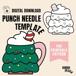 Christmas Tree Mug Punch Needle Template, Mug Rug,Punch Needle Pattern,Punch Needle, PDF Pattern,Santa Art,Christmas Set Punch Needle