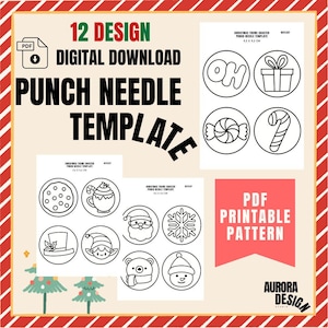 12 Design Christmas Theme Coaster Punch Needle Templates, Mug Rug,Punch Needle Pattern, PDF Pattern,Santa Art,Christmas Set Punch Needle