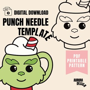 Santa GRINCHY Coaster Punch Needle Template, Mug Rug,Punch Needle Pattern,Punch Needle, PDF Pattern,Santa Art,Christmas Set Punch Needle