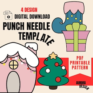 Christmas Holiday Coaster Punch Needle Template, Mug Rug,Punch Needle Pattern,Punch Needle, PDF Pattern,Santa Art,Christmas Set Punch Needle