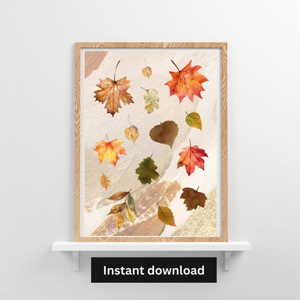 Autumn Printable Wall Art, Fall Leaves Watercolour Painting, Fall Wall Decor, Fall Print, Autumn Wall Art, LookAtWallArt