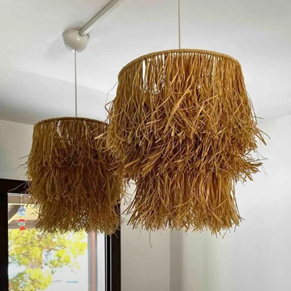 Boho Light, Rustic Chandelier,Wicker Chandelier , Boho Pendant Light,Jute Fringe Chandelier,Naturalistic Ceiling Lighting,Wicker Chandelier