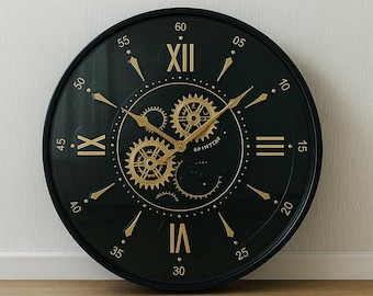 Industrial Black Gear Wall Clock: 60cm Steampunk Silent Decor