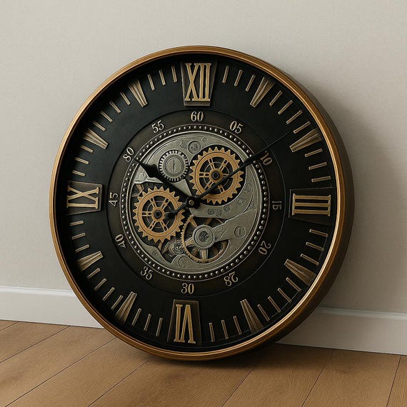 WANDUHR 60CM INDUSTRIELLE Vintage Metall Wanduhr Mit Römischen Ziffern