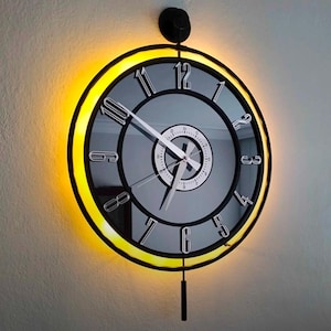 Modern Metal Framed Mirror Wall Clock, 40 cm Silent Large Clock, LED Backlight, Glass Body, Gold Wall Decor for Living Room & Office , Clock