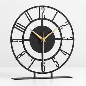 Minimalist Metal Desk Clock | Silent Table Clock | Modern Home Office Decor | Black Gold Contemporary Clock | Unique Gift for Desk | Clock