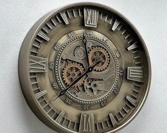 Large Metal Gear Wall Clock: Industrial Steampunk Decor (60 cm)