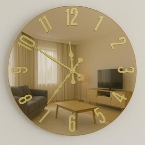 Gold Mirror Wall Clock – 40 cm Decorative Wall Clock with Plexiglass Numbers | Modern Metal Frame Clock | Silent Battery Operated | Clock