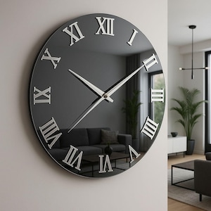 Modern Mirror Wall Clock 40x40 cm | Roman Numerals | Minimalist Wall Clock | Silent | Office Decor | Elegant Home Decor | Wall Decor | Clock