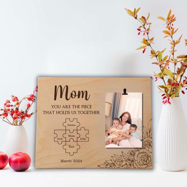 Mom Puzzle Sign Mother's Day Gift from Kids Husband, Personalized Gift for Mom, Birthday Gift for Grandma, Mom Picture Frame
