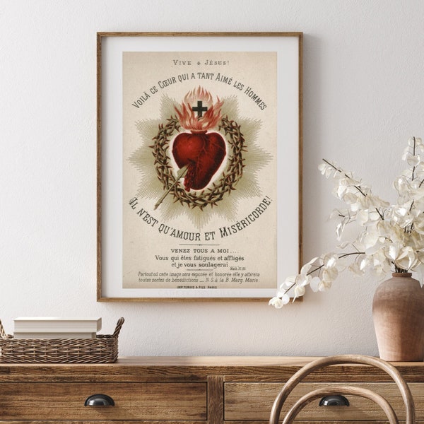 INSTANT DOWNLOAD Vintage French Sacred Heart of Jesus Artwork | PRINTABLE | 5 Sizes | Catholic Prints Studio ID125